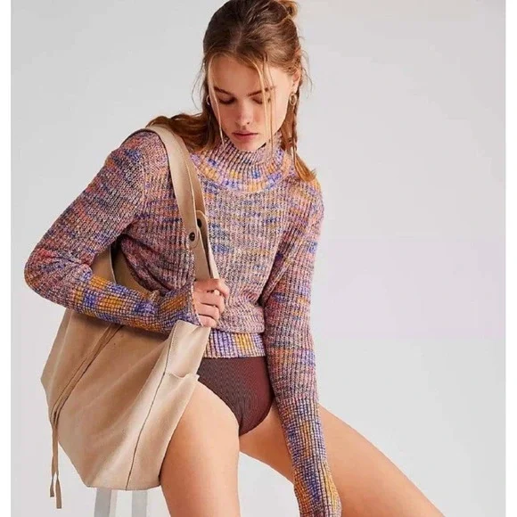 Free People Blair Spacedye Long Sleeve Pullover Sweater Candy Combo Mock Neck S - Picture 1 of 11